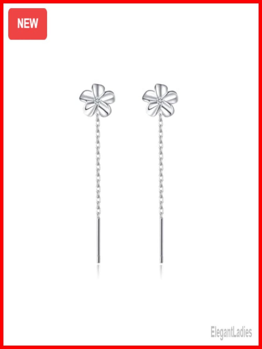 Sterling Silver Plumeria Flower Dangle Earrings CZ Tassel Threader Drops